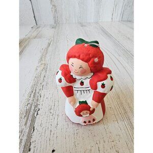 Porcelain doll girl strawberry ornament vintage bell red Xmas tree
